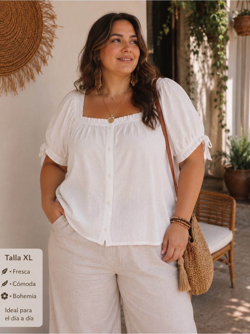 LC Lauren Conrad White Square-Neck Button Front Blouse